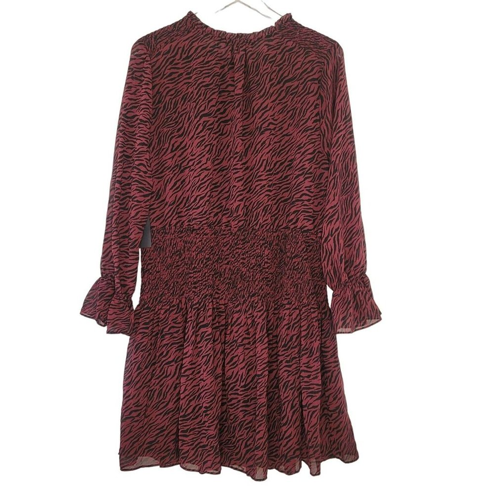 Black Tape Long Sleeve Zebra Print Dress Ruffle